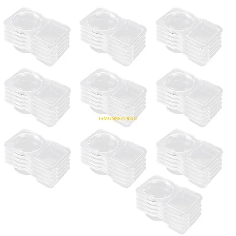 62CE Transparent Double Compartment Dressings Cup Safe Plastic Snacks Container Clear Sauce Holders for Home and School