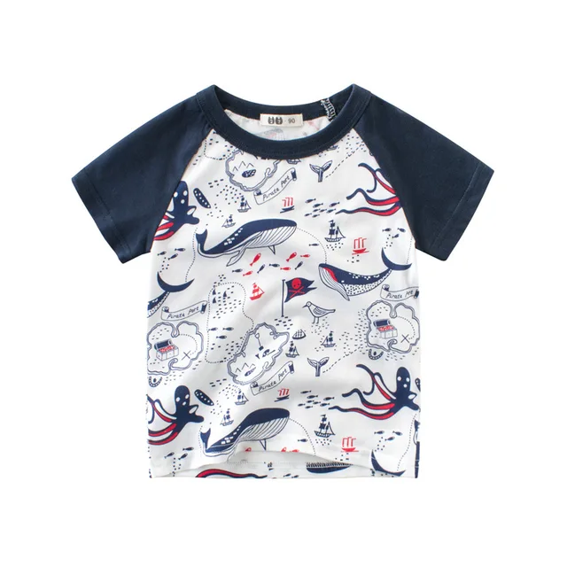 2022 Summer Boys T Shirt Cartoon Dinosaur Baby T-shirts Short Sleeves Full Print Children Clothing Cotton Kids Clothes Tee Tops P