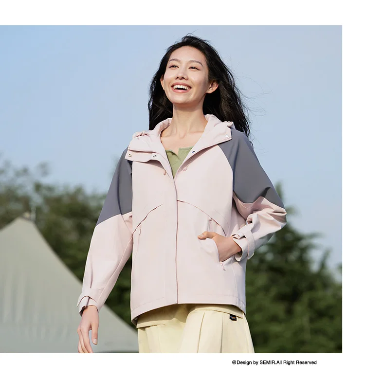 Jacket Women Mid-Length Jacket Sleeves Loose-Fit Waterproof Oil-Resistant Stain-Resistant New Autumn Hooded Jacket