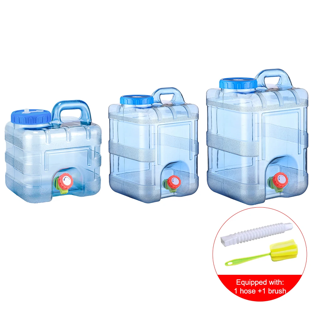 Portable Container with Faucet Kits Driving Water Tank Camping Equipment Water Storage Tank with Hose Cleaning Brush for Hiking