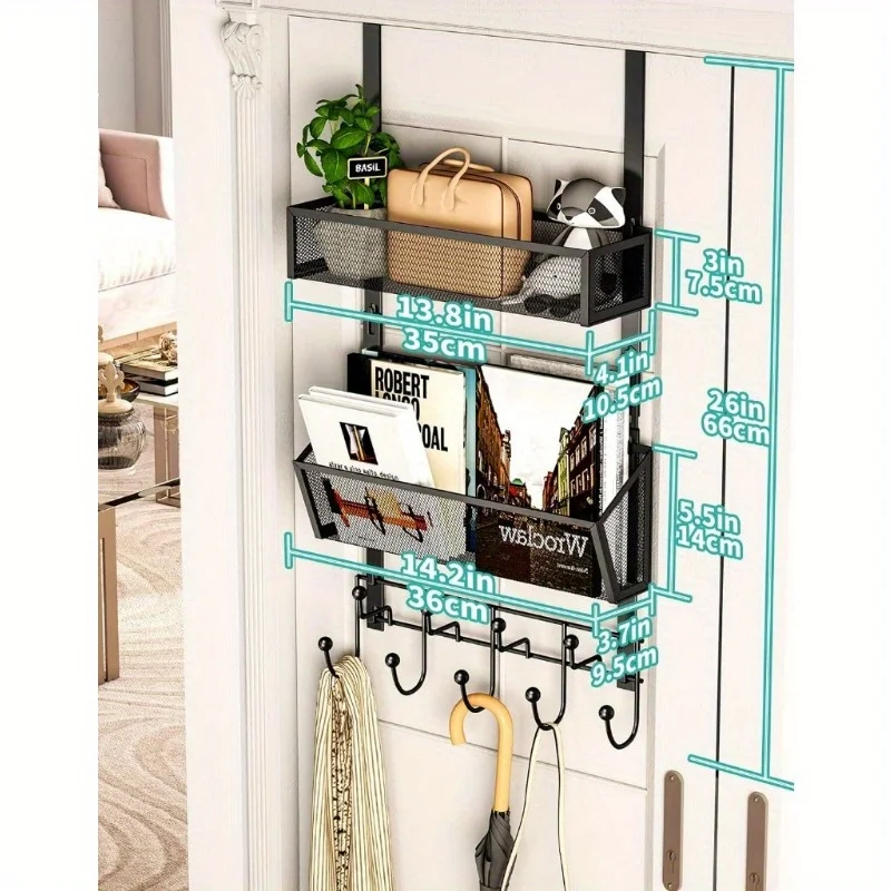 Over The Door Hooks with 9 Hooks and 2 Baskets, Rustproof & Waterproof 304 Stainless Steel Door Hanger, Over The Organizer