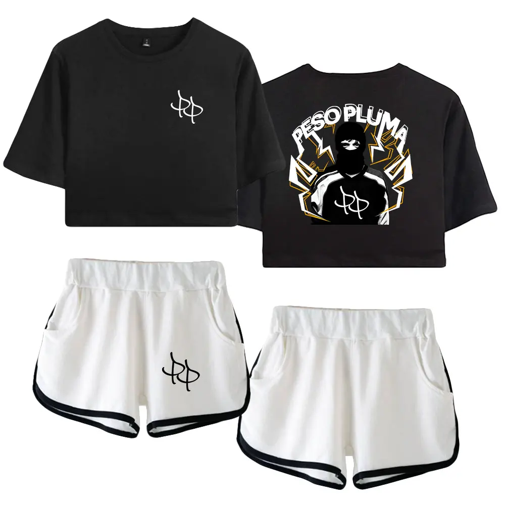 

Peso Pluma Face Merch Two Piece Set Short Sleeve Cropped Top Navel Tee+Shorts 2023 World Tour Women's Sets