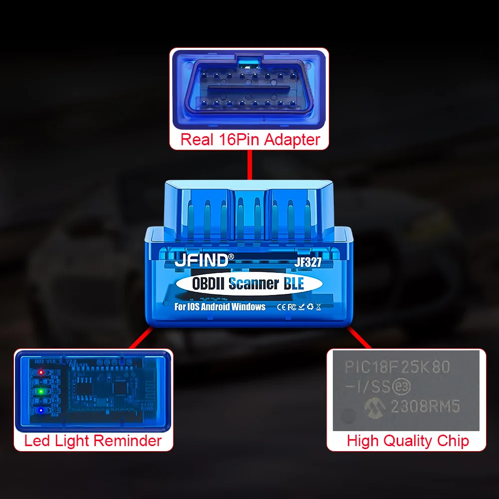 ELM327 V1.5 Bluetooth 5,1 Auto Code Reader Mit PIC18F25K80 Chip für IOS Android Scanner OBD2 OBD 2 Auto Diagnose Werkzeuge JFIND – Detail 5