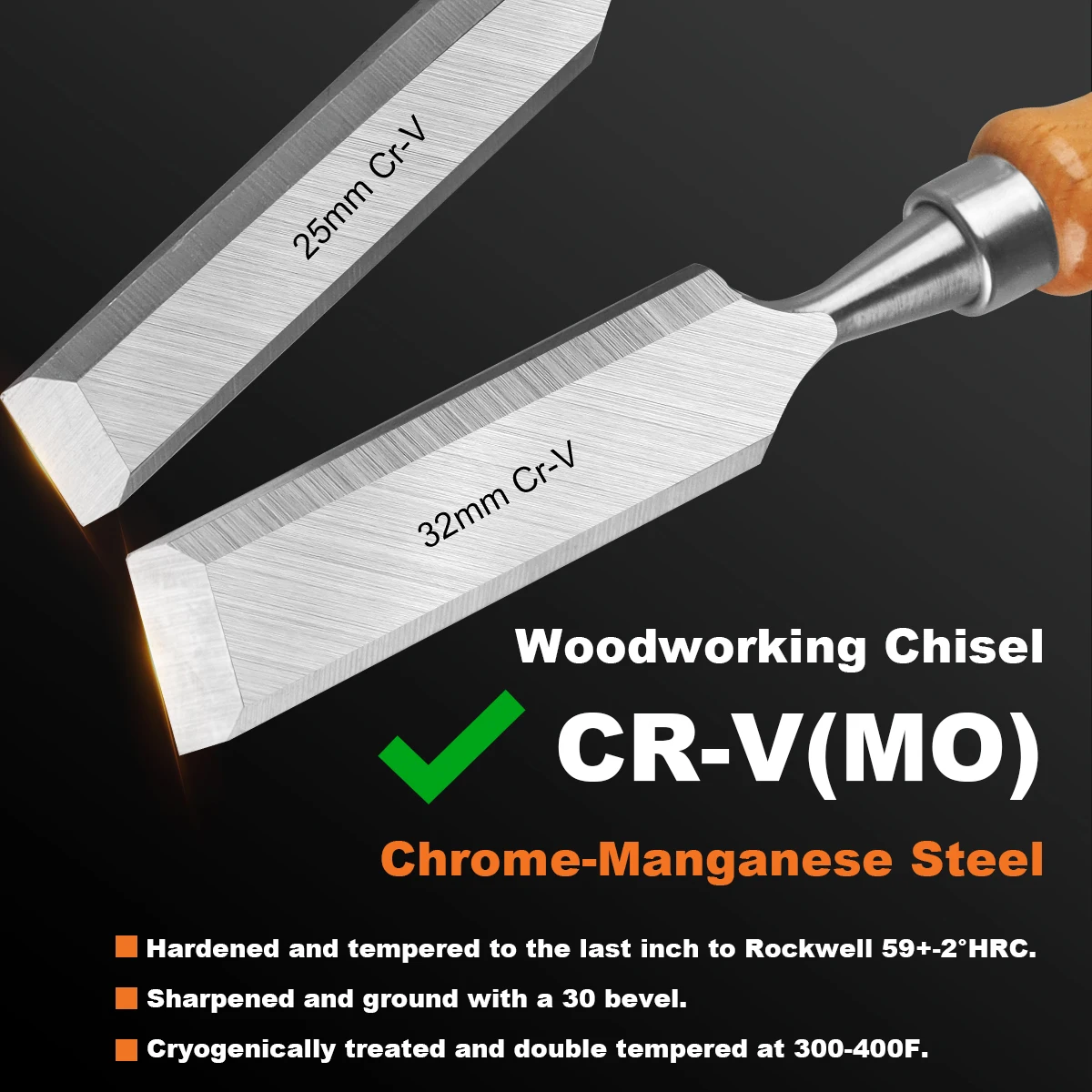 Wood Chisel Set for Woodworking, Sturdy Chrome Vanadium Steel Chisels Beech  Handles 6/12/19/25mm Wood Carving Knife Graver 4 PCS