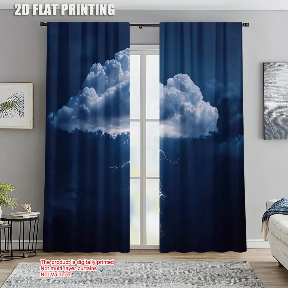 2 ชิ้น, ผ้าม่าน Storm และ Thunder ผ้าซักด้วยเครื่องได้, ไม่มีไฟฟ้าฤดูใบไม้ผลิ Party & Holiday Decor ใช้กับห้องนอนและ 1
