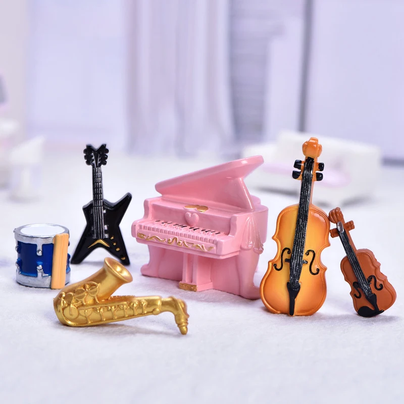 

Dollhouse Micro landscape Accessories Simulated Musical Instrument Model Miniature Retro Piano Guitar Creative Desktop Decor Toy