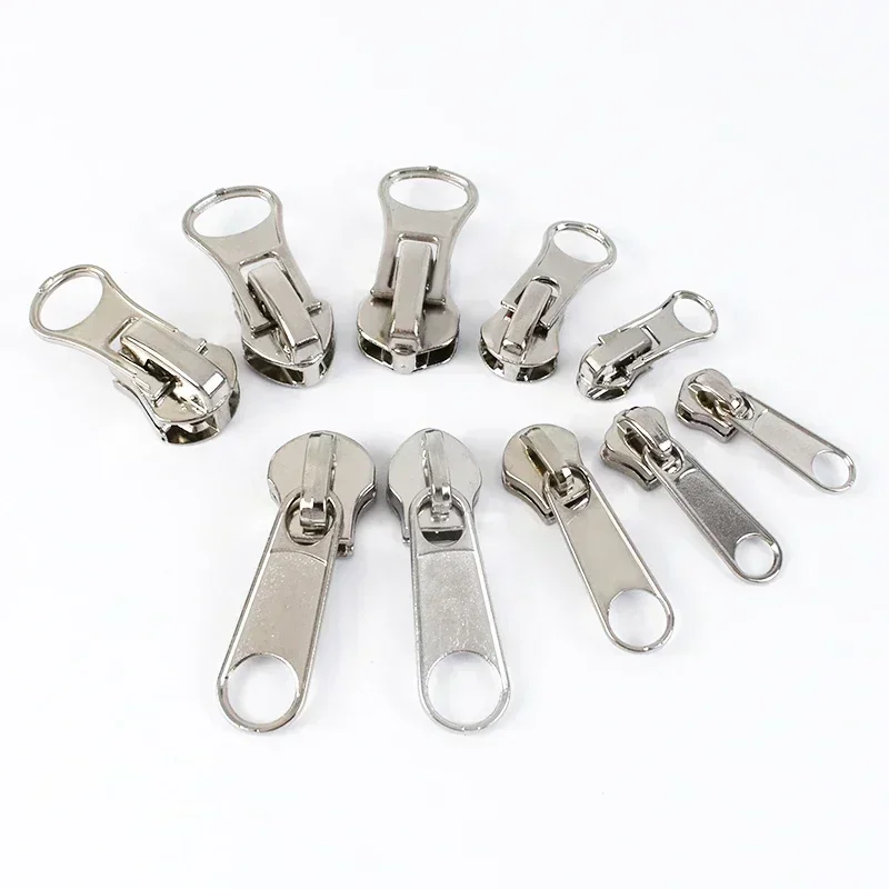 10/20Pcs 3# 5# 8# Zipper Sliders for Nylon Resin Metal Zips Silver Zippers Slider Pull Luggage Tape Zip Puller Lock Head Kitting