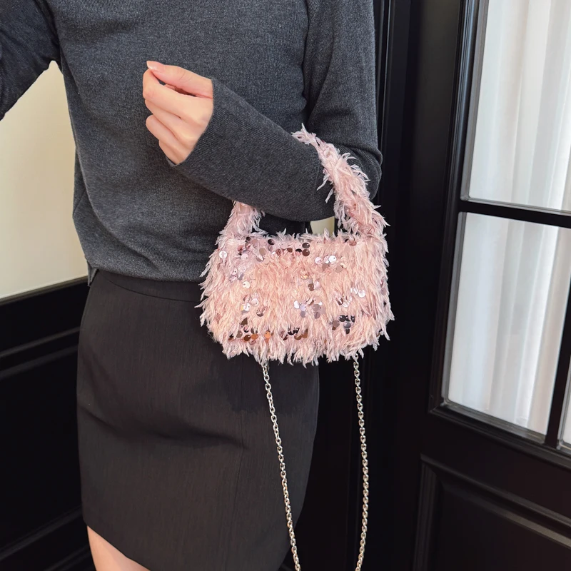 Luxurious Evening Clutch Detachable Strap Stylish Crossbody Bag Fluffy Feather Sling Bag Gathering Party Shopping Purse