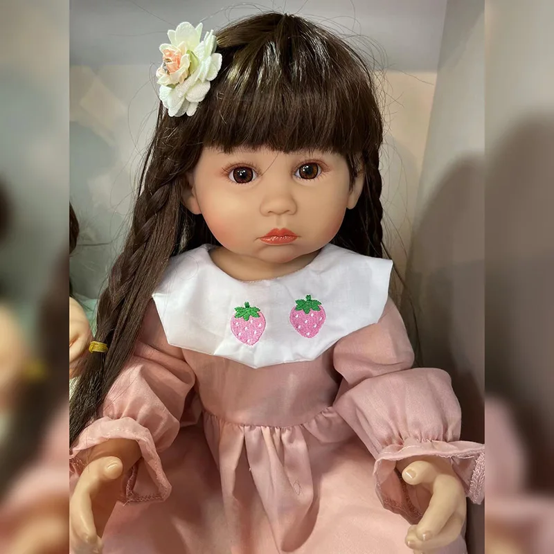 Boneca Bebê Reborn Silicone Menina Rosa - Saia De Gaze 100