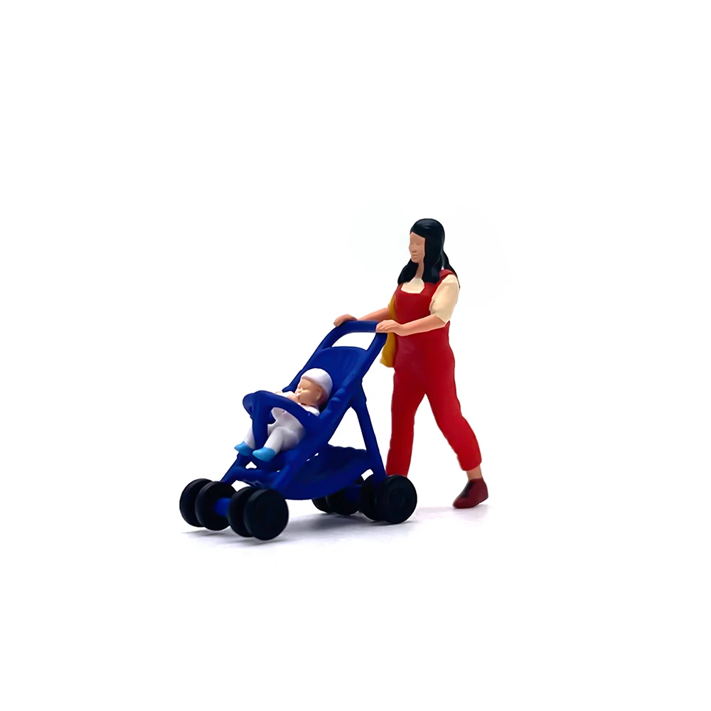 

miniature 1/87 pvc figure model painted mother and baby in cart