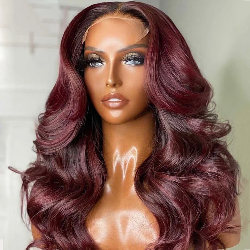 

99j Soft 26inch Long Body Wave Burgundy 180Density Lace Front Wig For Black Women Babyhair Preplucked Heat Resistant Glueless