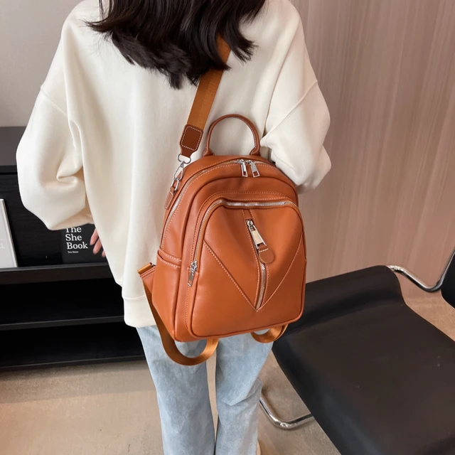 Trendy Leather Women Backpack Vintage Pu Daypack Mochilas Crossbody Casual  Travel Bag Retro Student School Bag Rucksack - AliExpress