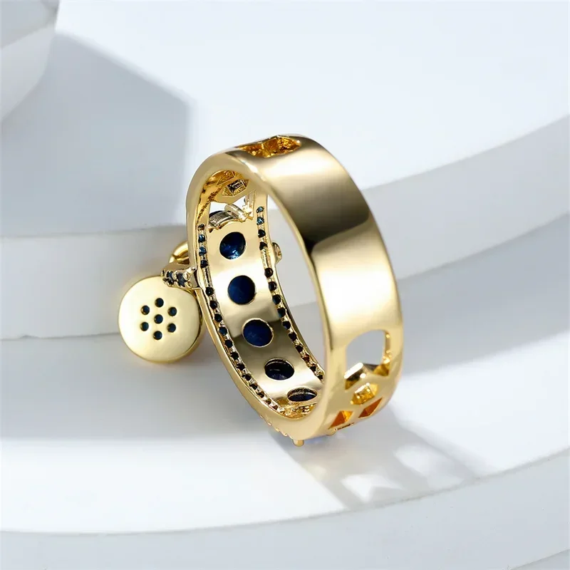 Vintage Royal Blue Stone Ring Yellow Gold Color Luxury Female Wedding Engagement Ring for Women wedding rings finger rings engagement rings fashion ring crystal rings metal rings stone rings gold rings