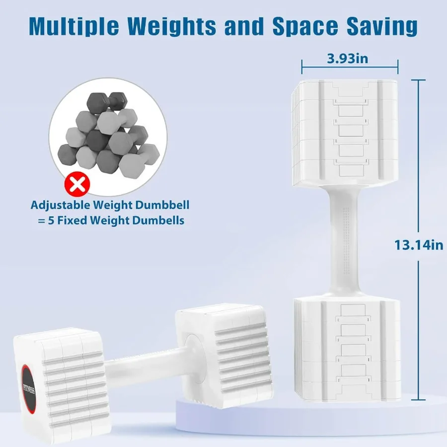 Adjustable Weight Dumbbells Set of 2, 3.4lb/5.7lb/8lb/10.3lb/12.6lb Each Hand Weight Sets for Women/Men, Adjustable Dumbbells Se