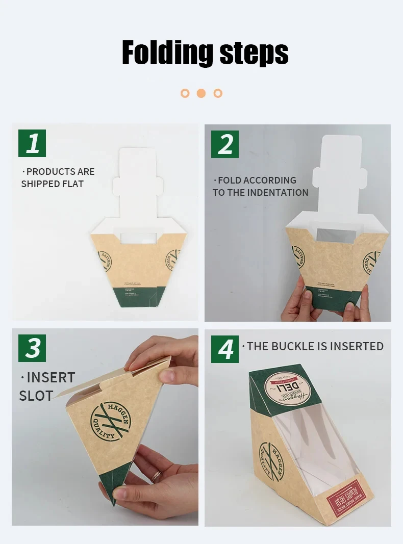 50PCS Kraft Paper Wedge Sandwich Boxes with Clear Window, Eco-Friendly Triangular Takea... - SKU PWSB0854 - UGI Packaging