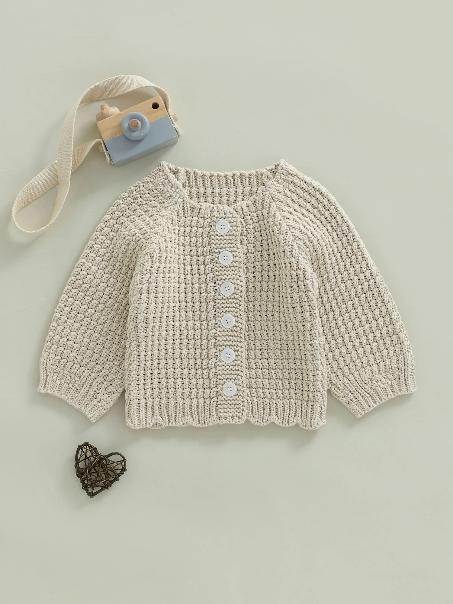 Toddler Baby Fall Cardigan Sweater Solid Color Button Down Crew Neck Long Sleeve Knitted Tops