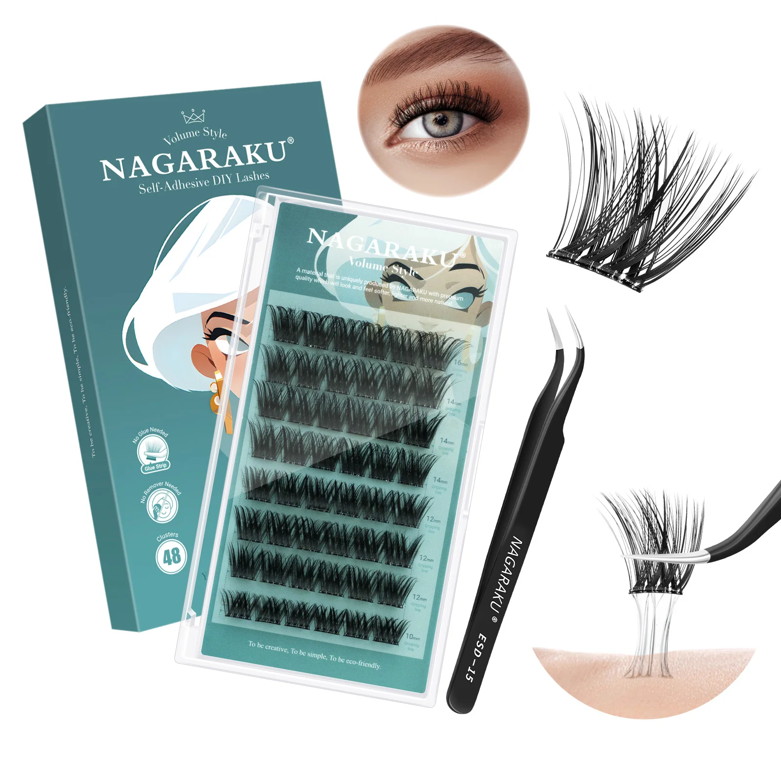NAGARAKU Individual Lashes 8-16mm Cluster Lashes Natural Look Mixed Tray DIY Eyelash Extension Volume Lash Clusters Eyelas