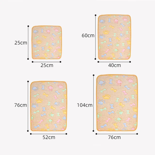 Winter Velvet Pet Sleeping Warm Blanket with Paw/Dot/Bone Pattern, Dog Cat Washing Towel, Fleece Soft Pet Blanket Pet Bed Mat 6