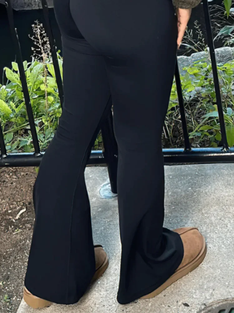 Flared Leggings Crossover V Waist Women's Yoga Pants Control Tummy High Waist Breathable Wide Leg Pants Casual Elegant Trousers 3