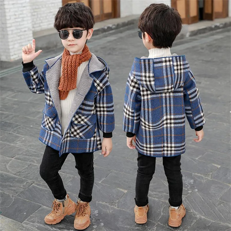 Children Warm Wool Jacket Coat with Hood For Boys High Quality Kids Boy Thick Winter Clothes Outerwear For Age 2-11 Years Old