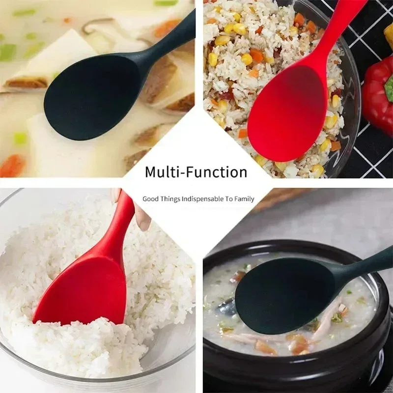 Silicone Serving Spoon Kitchen Ladle Non-stick Saucepan Electric Rice Cooker Cooking Scoop with Holes Household Rice Scoop