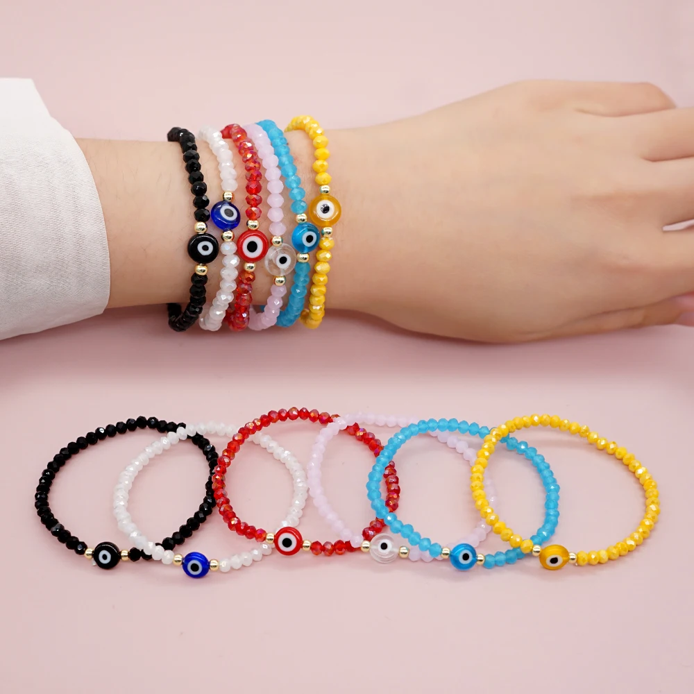 Go2Boho Evil Eye Bracelet for Women Fashion Couple Jewelry Solid Colorful Faceted Crystal Beaded Bracelets Summer Jewellery Gift 4