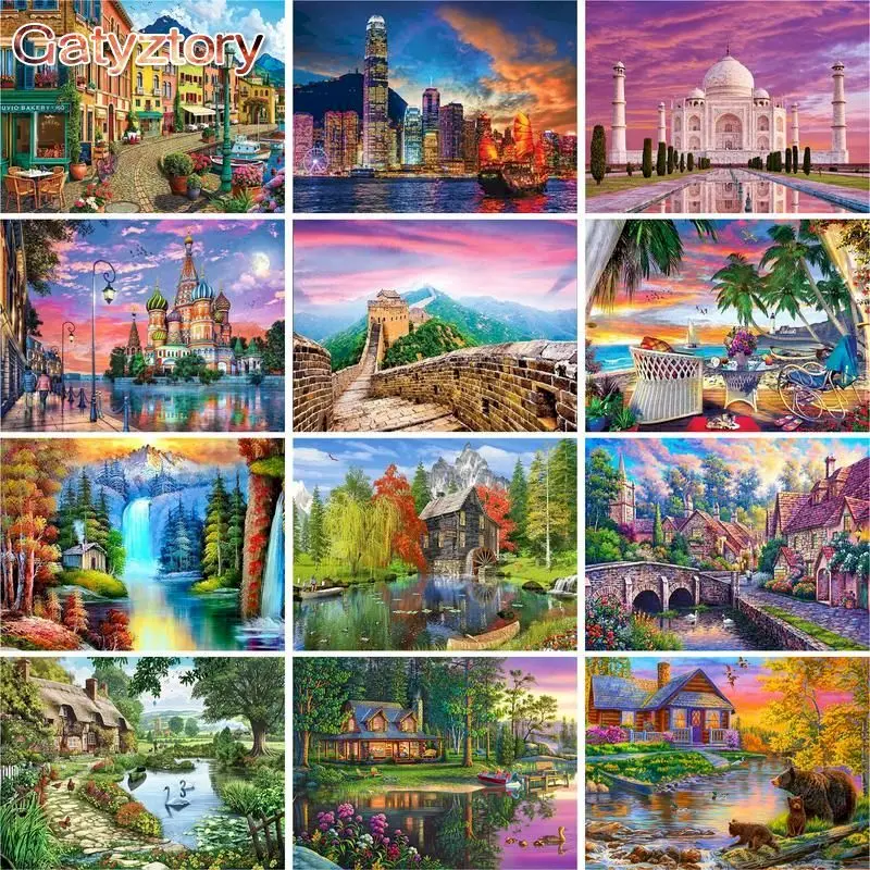 6 Pack Paint by Numbers Kits for Adults,Landscape Waterfall Easy
