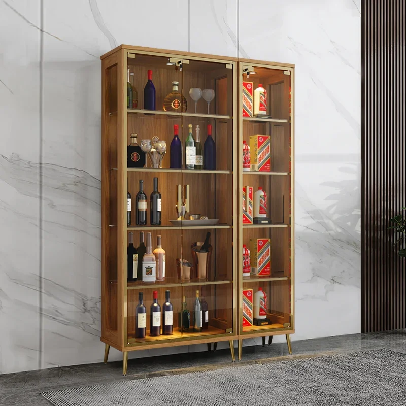 Luxury solid wood wine cabinet New Chinese living room against the wall Modern simple high-end household storage glass display c