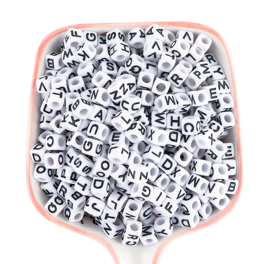 100-500Pcs 6MM Cube Brief Acryl Perlen Lose Spacer Alphabet Perlen 7*4MM Runde brief Für Schmuck Machen DIY Zubehör – Detail 6