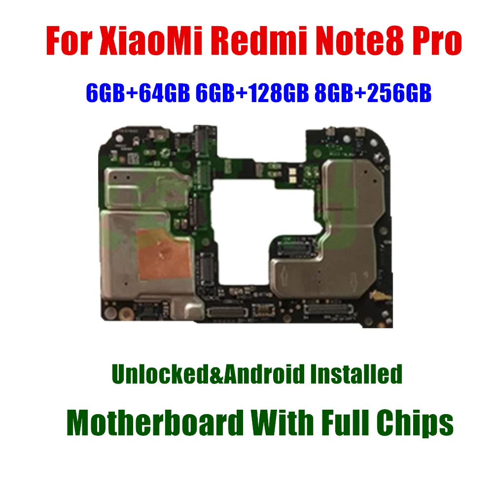 

Mainboard With Chips FOR Xiaomi Hongmi Redmi Note 8 Pro Motherboard Logic Board Android OS Installed 64GB 128GB 256GB ROM