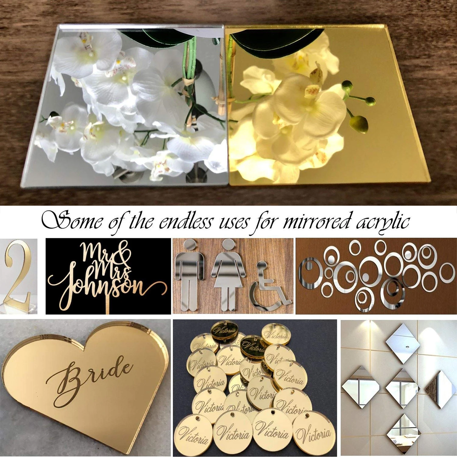 Place Card Holders Place Cards Floral Card Holders Acrylic Sign Holders Photo Holder Stand Customize Products Wedding Drink Signs Acrylic Cocktail Cup Labels Acrylic Guestbook Signs Acrylic Photo Frame Vase Gold/Silver Mirror Acrylic Plexiglass Sheets Plexi Glass Signs DIY Display Projects Crafts Wedding Sign Photography Board