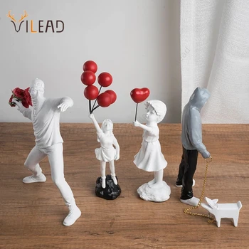 Vilead Banksy Skulptur Sammlung: Blumenwerfer Statue im Stil der Pop Art, moderne Ballonmädchen Figur für Büro und Zuhause, Straßenkunst Dekoration