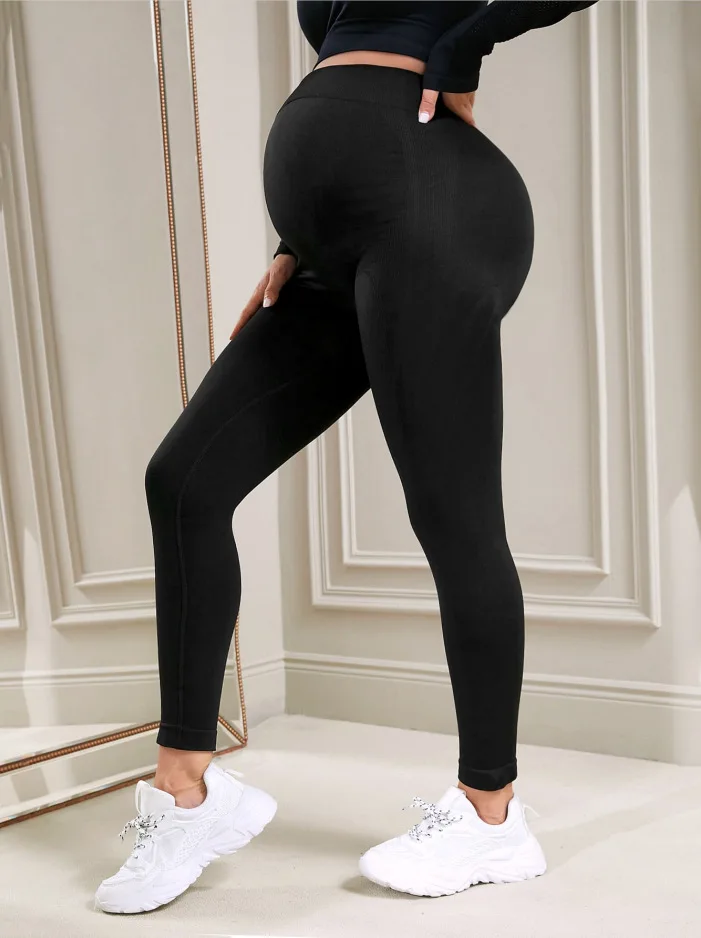 Elastik Yüksek Bel Hamile Tayt Sıska Hamile Kadınlar Için Göbek Desteği Doğum Sonrası Leggins Vücut Şekillendirici Spor Pantolon
