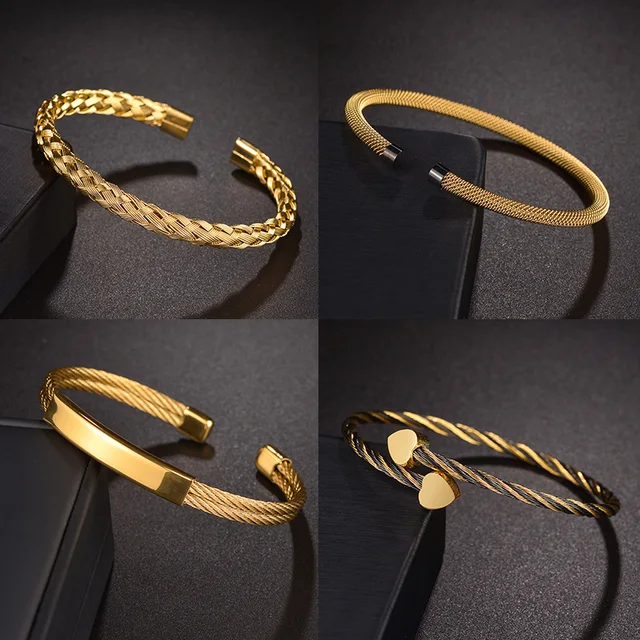 Hip Hop Stainless Steel Bracelet Adjustable Open Cuff Charm Bangle for Men Women Punk Heart Bracelets Lovers Jewelry Gifts 2