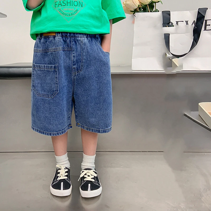 Pantalones cortos vaqueros de retales para niños, pantalón la combinable con todo, color sólido, Verano| | - AliExpress