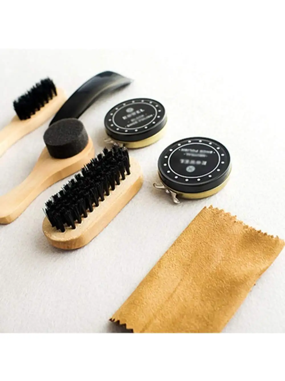 8pcs Shoe Shine Care Kit Black & Transparent Polish Brush Set Home Genuine Leather Shoe Care Set Polish Tool with Bag 5