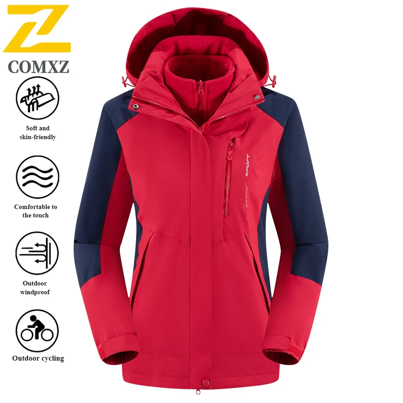 EIAO Winter 3-in-1 Windbreaker Men Women Customizable Fleece-Lined Hooded Jacket  Waterproof Windproof Breathable Hiking Camping