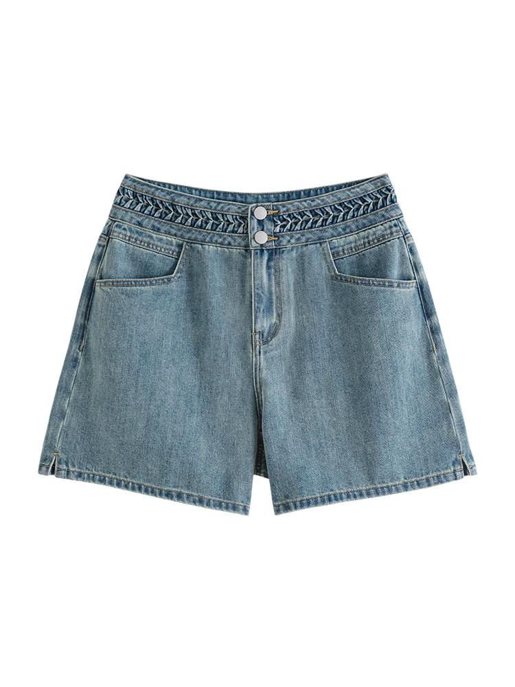 DUSHU Design Sense Waist Niche Style All-match Denim Shorts for Women Summer Newly Trendy Casual Loose Short for Female