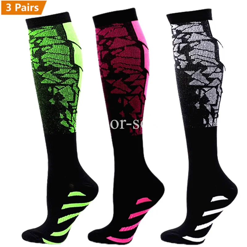 Compression Socks Running Men Women Floral Prints Stockings Sports Anti-Fatigue 3 Pairs Lot Pack Bulk soccer socks