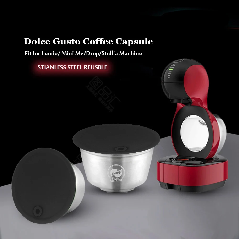 ICafilasStainless Steel Reusable For Dolce Gusto Capsule Refillable Dolci  Gusto Filter Coffee Tamper &Spoon For Lumio Machine