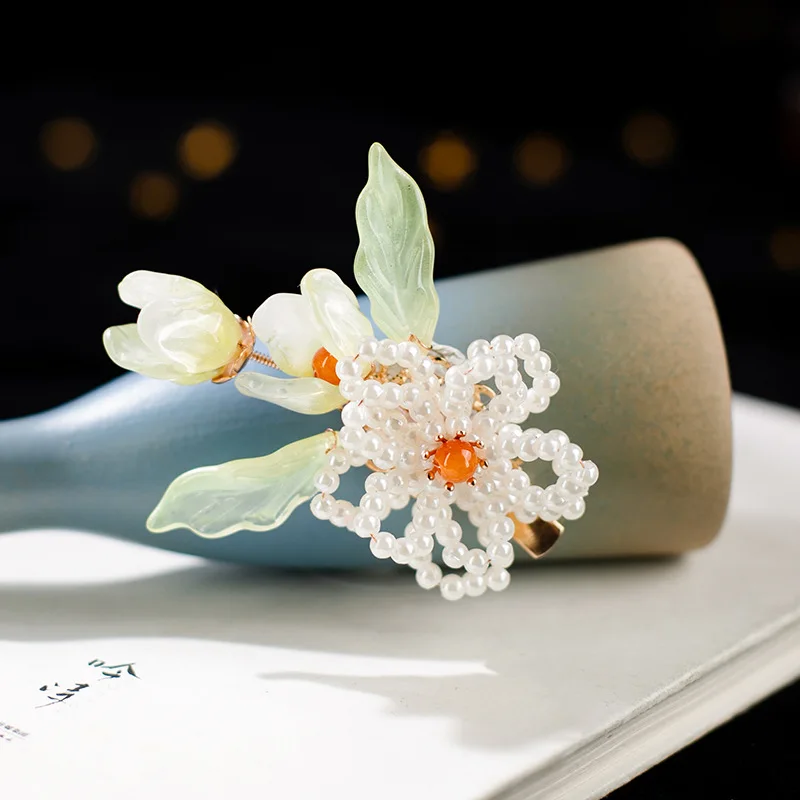 Hair accessory Hair clip Hair headdress Jewelry accessories Chinese Hair Jewelry Step Shake Side Hair Clip Flower Jade Pins and Clips Headband Headpeice Women Girls Accessories