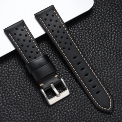 Vintage Soft Oil Wax Genuine Leather Watch Strap with Steel Pin Buckle - 18mm (Black)
