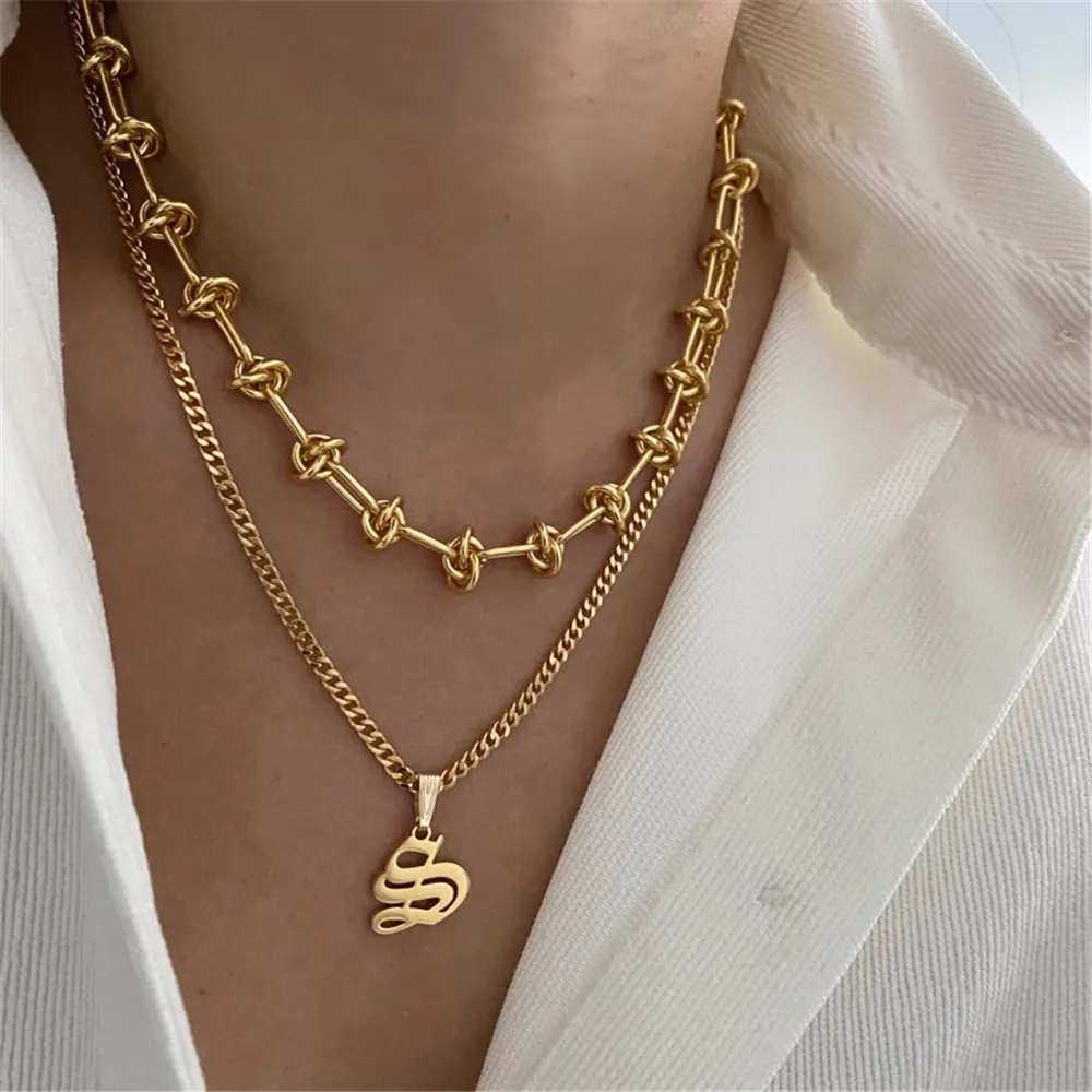 Curb Chain Initial Necklace A B C D E F G H  I J K L M N O P  Q R S T U V W X Y Z Letter Stainless Steel Charm Necklaces Jewelry