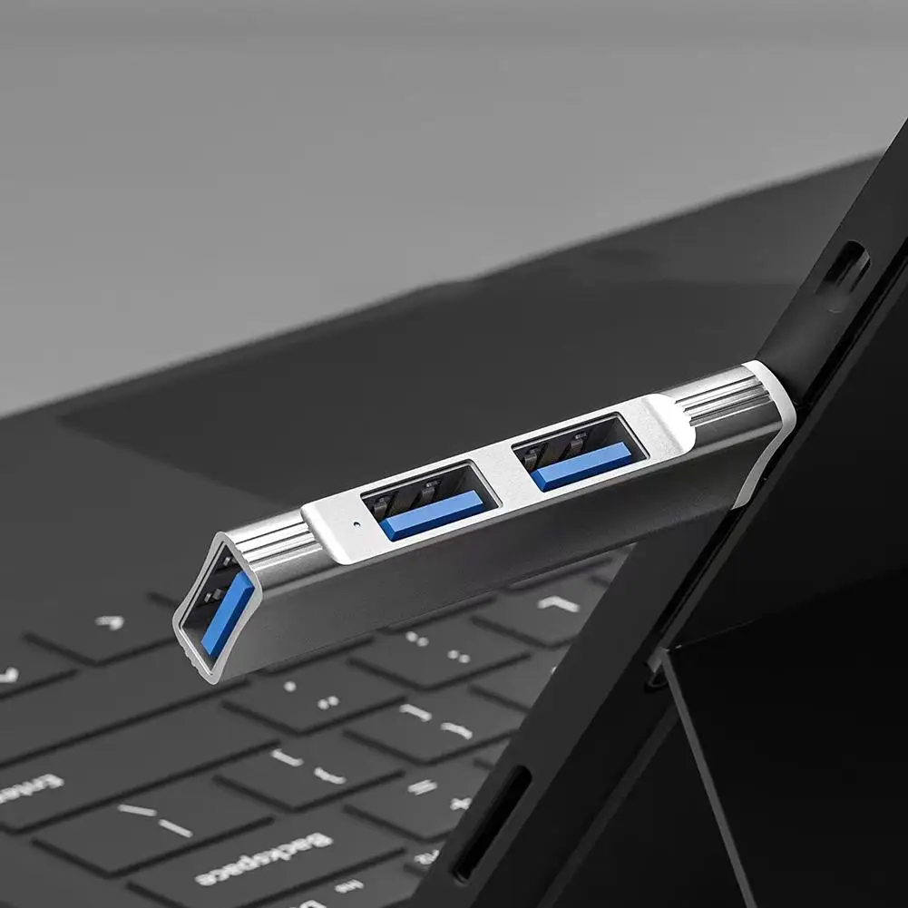 Mini Hub de aluminio con 3 puertos USB 3,0, extensión de concentrador USB 2,0, estación de adaptador USB ultrafino, concentrador de datos portátil,