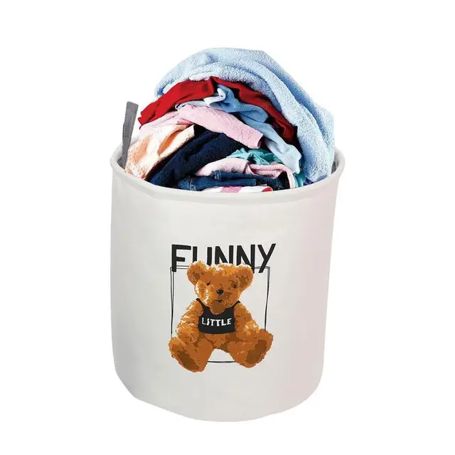 Nagy Kapacitású Mosodai Kosár Fogantyúkkal, Medve Mintával Összecsukható Tároló Doboz Vízálló - Image 3