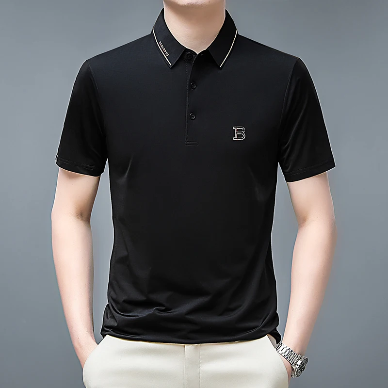 2023 Men's Short sleeved Polo Shirt Business Casual Slim Design Solid