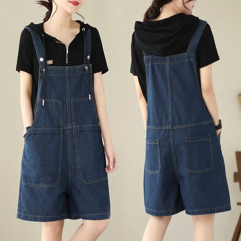 Vintage Floral Printed Denim Palysuit Women Casual Jeans Rompers Loose Strap Sleevelrss Wide Lef Overalls