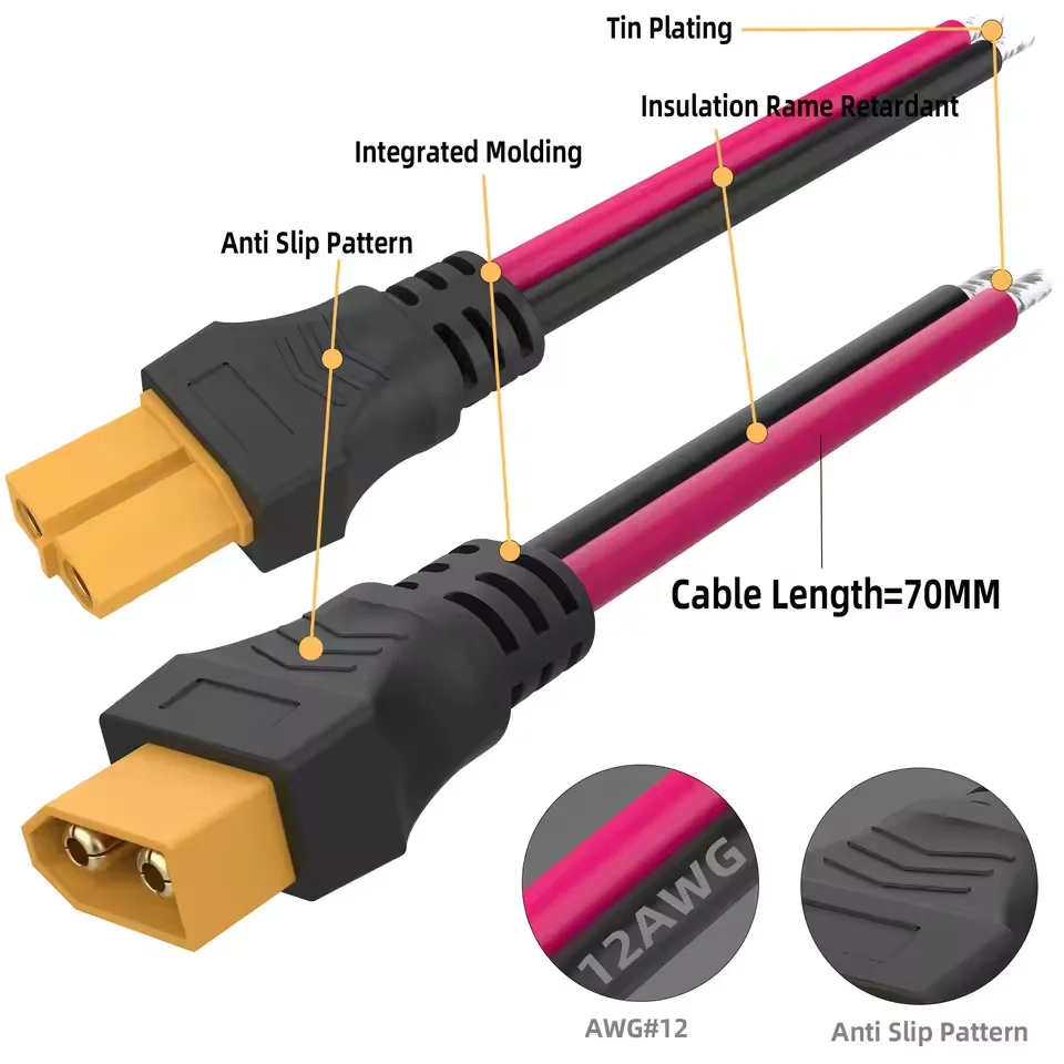 Connecteur XT60 mâle avec broches dorées, prêt pour batterie RC de modélisme