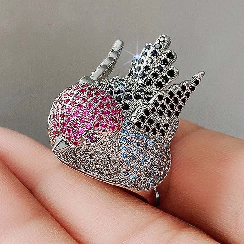 Huitan Fancy Animal Bird Ring Full Bling Iced Out CZ