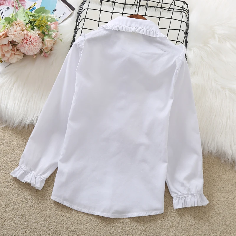 Girls Blouses Spring & Autumn Long Sleeve Preppy Style Ruffles Kids Shirts Casual Cotton Girls Clothes School Uniform Vestidos
